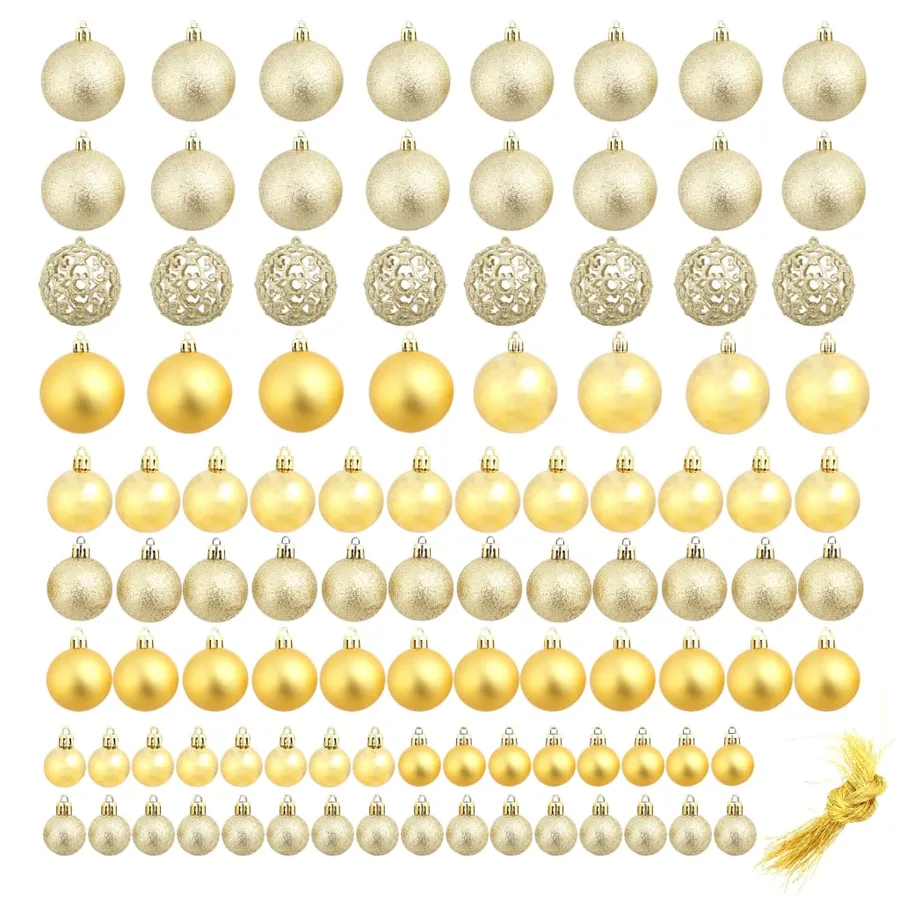Ensemble de boules de Noël 100 pcs 3/4/6 cm Doré - 2