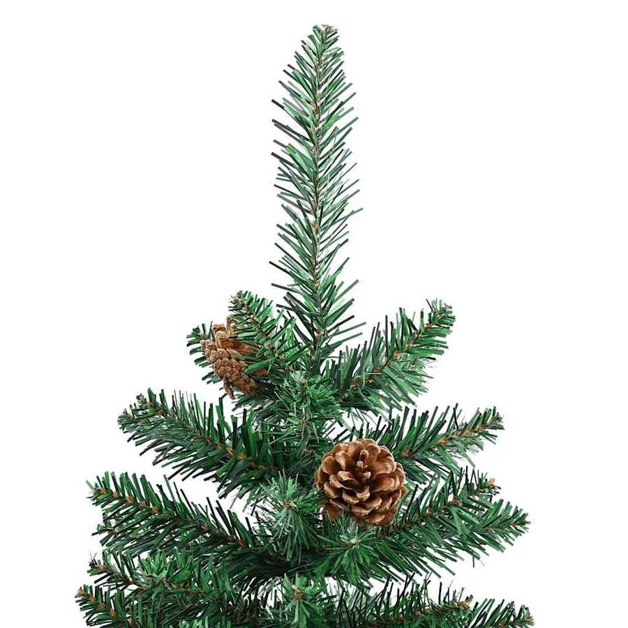 Sapin de Noël mince avec bois véritable et cônes vert 180cm PVC - 4