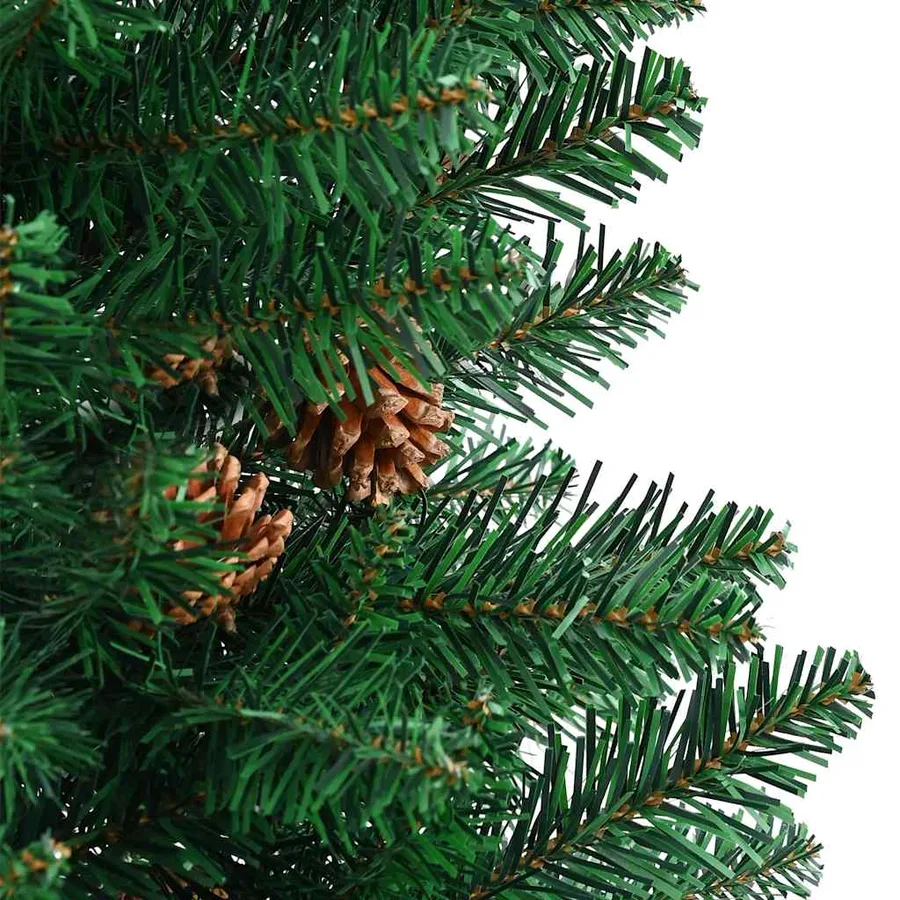 Sapin de Noël mince avec bois véritable et cônes vert 180cm PVC - 5