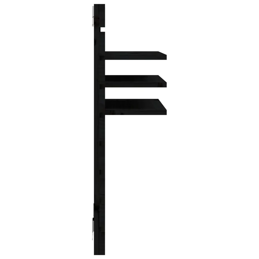 Étagères de chevet murales 2 pcs Noir Bois de pin massif - 7
