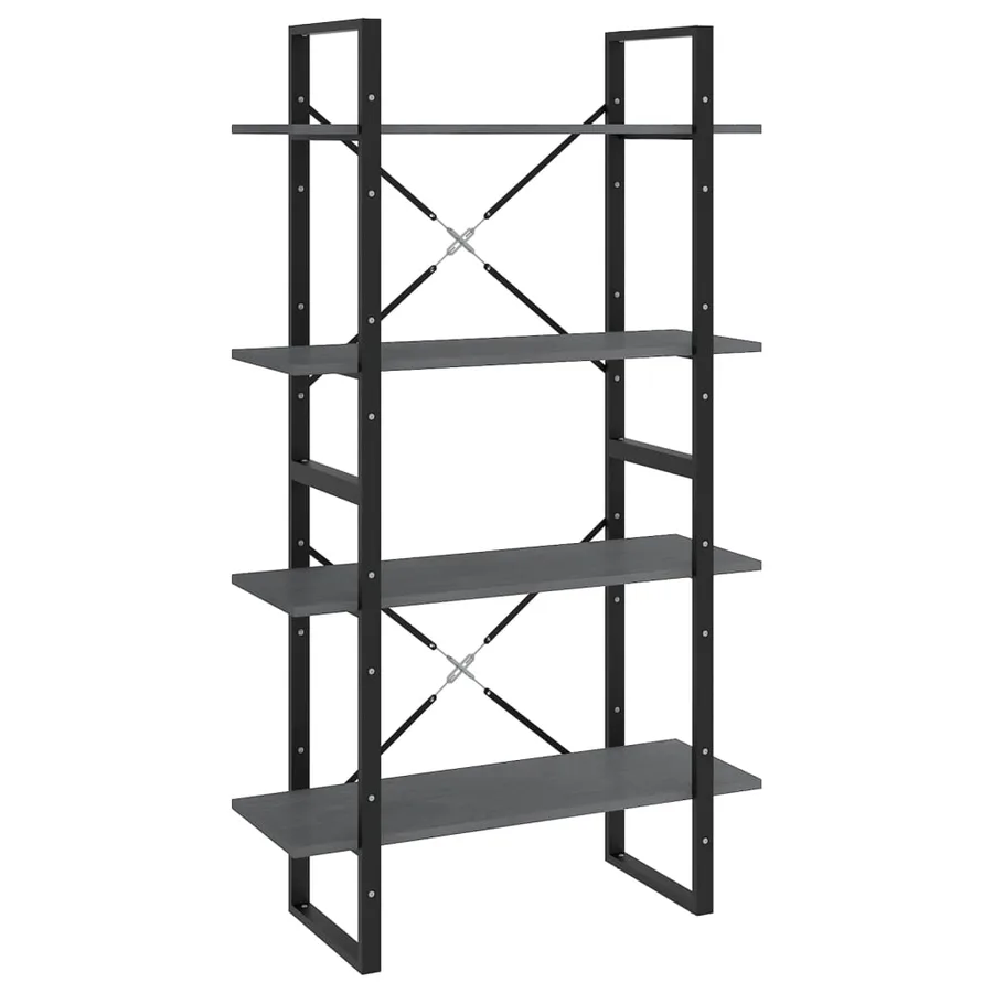 Bibliothèque à 4 niveaux Gris 80x30x140 cm Bois de pin massif - 2