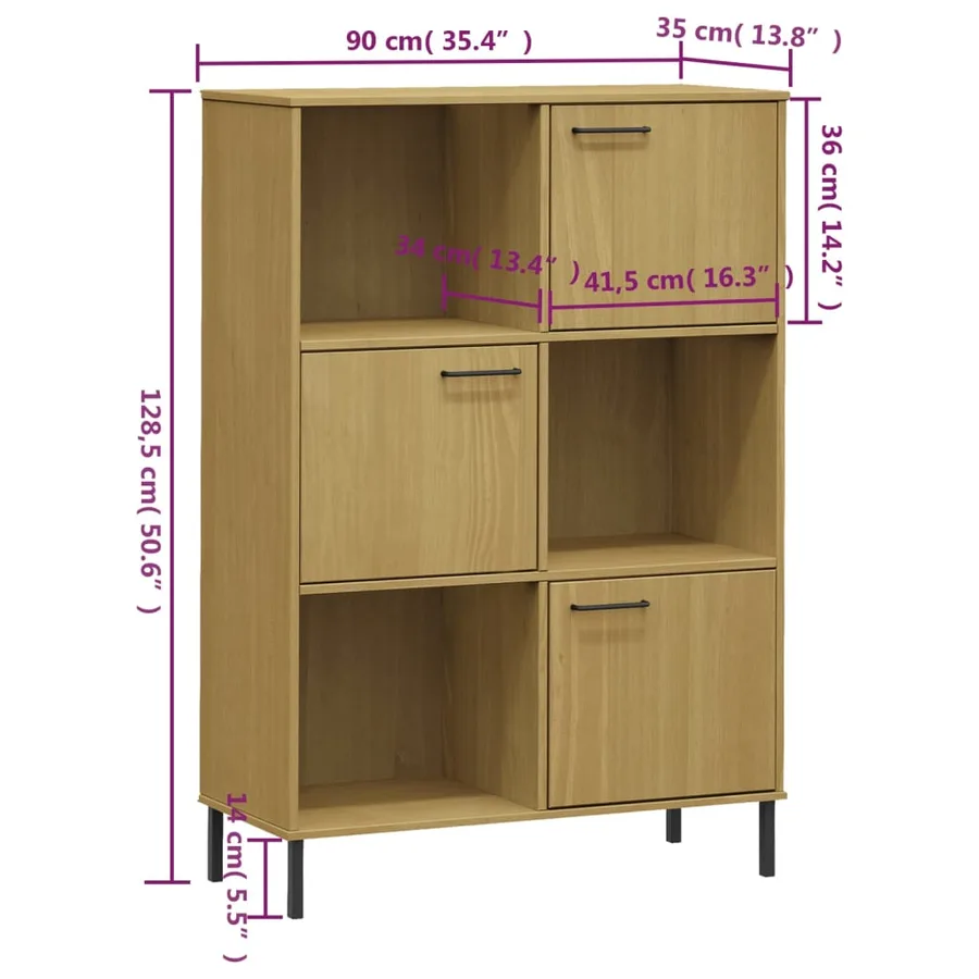 Bibliothèque avec pieds en métal Marron 90x35x128,5cm Bois OSLO - 8