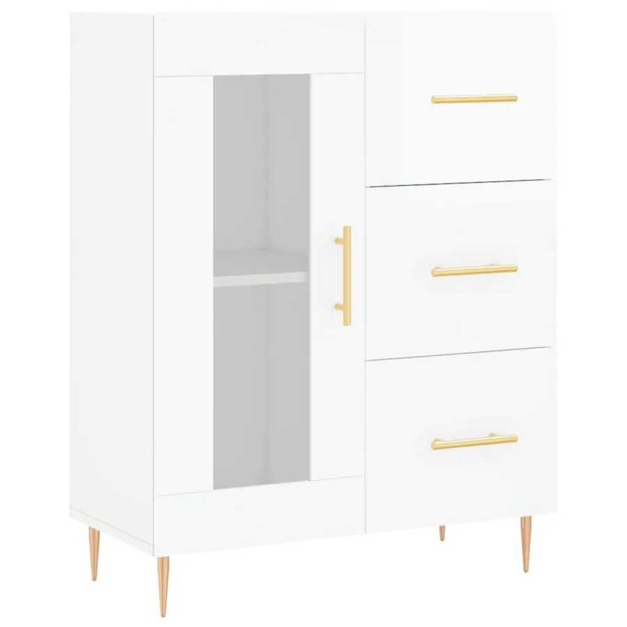 Buffet haut Blanc brillant 69,5x34x180 cm Bois d'ingénierie - 7