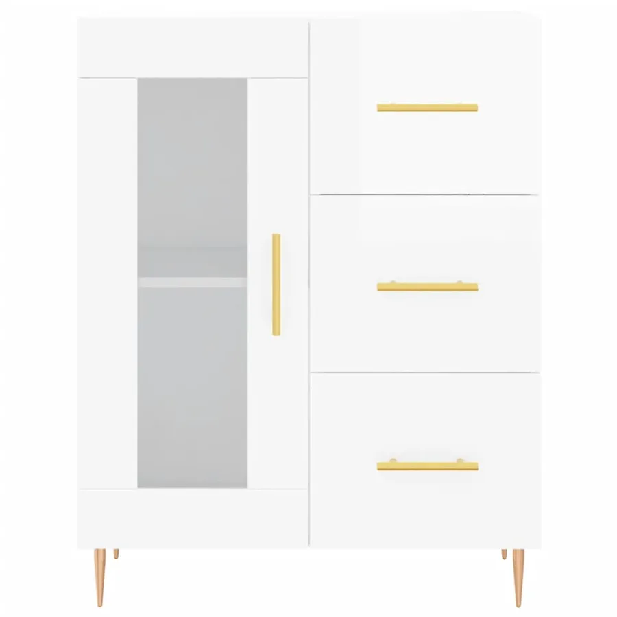 Buffet haut Blanc brillant 69,5x34x180 cm Bois d'ingénierie - 8