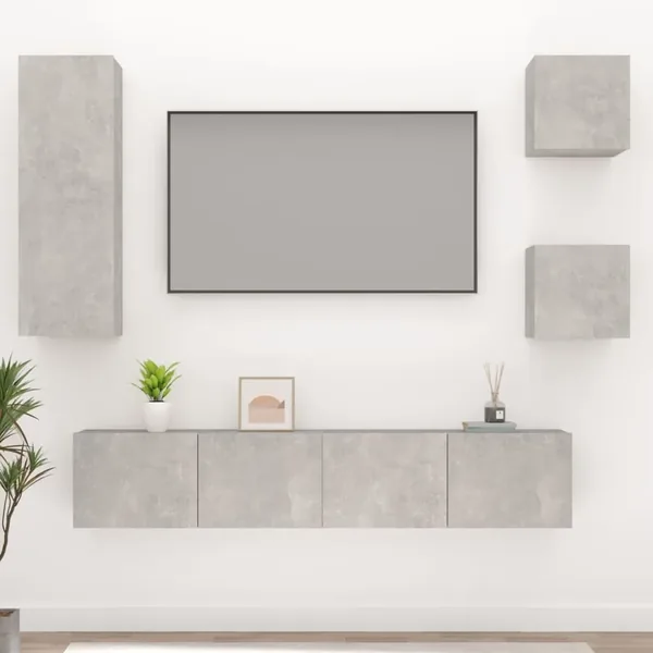 Ensemble de meubles TV 5 pcs Gris béton Bois d'ingénierie