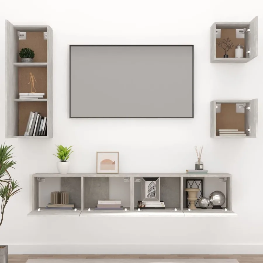 Ensemble de meubles TV 5 pcs Gris béton Bois d'ingénierie - 3
