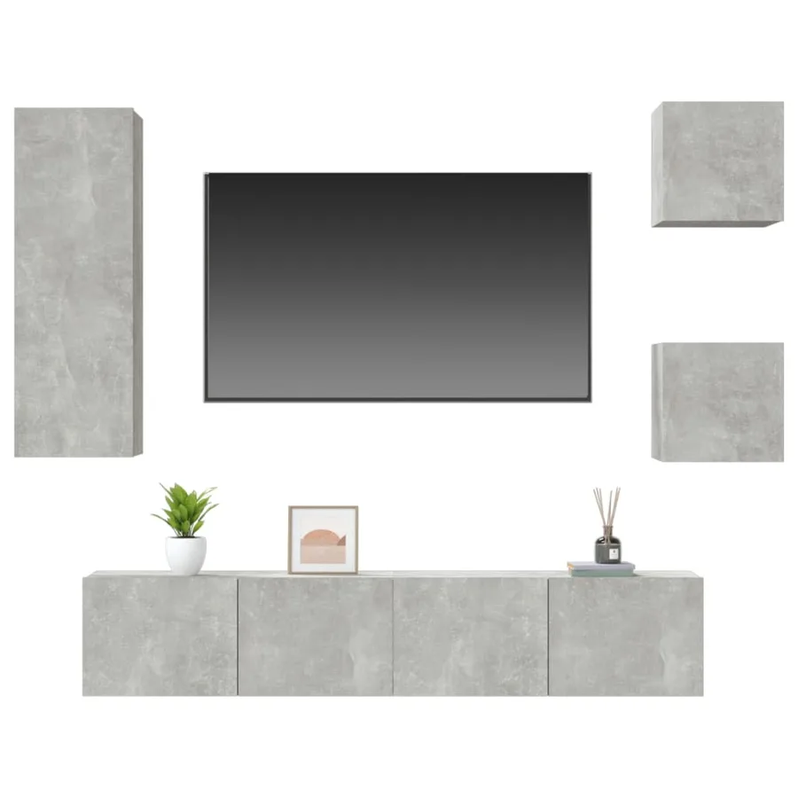 Ensemble de meubles TV 5 pcs Gris béton Bois d'ingénierie - 4
