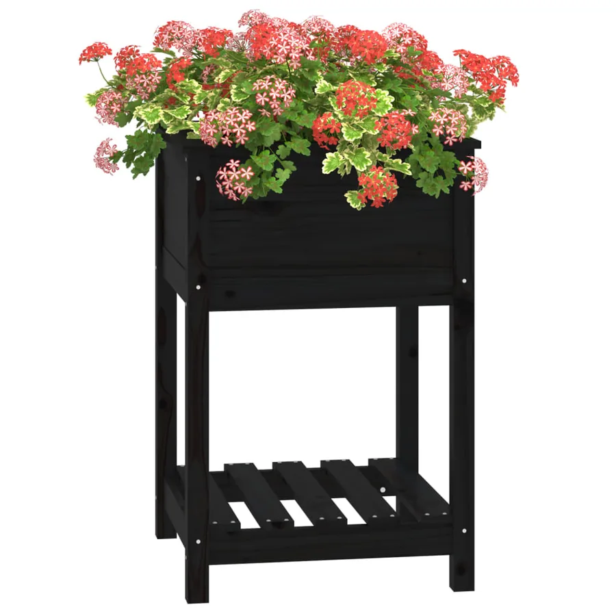Jardinière avec étagère Noir 54x54x81 cm Bois massif de pin - 4