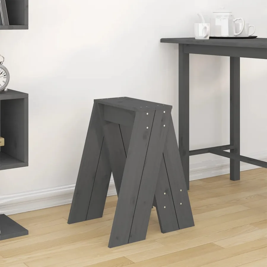 Tabourets lot de 2 gris 40x40x60 cm bois massif de pin - 3