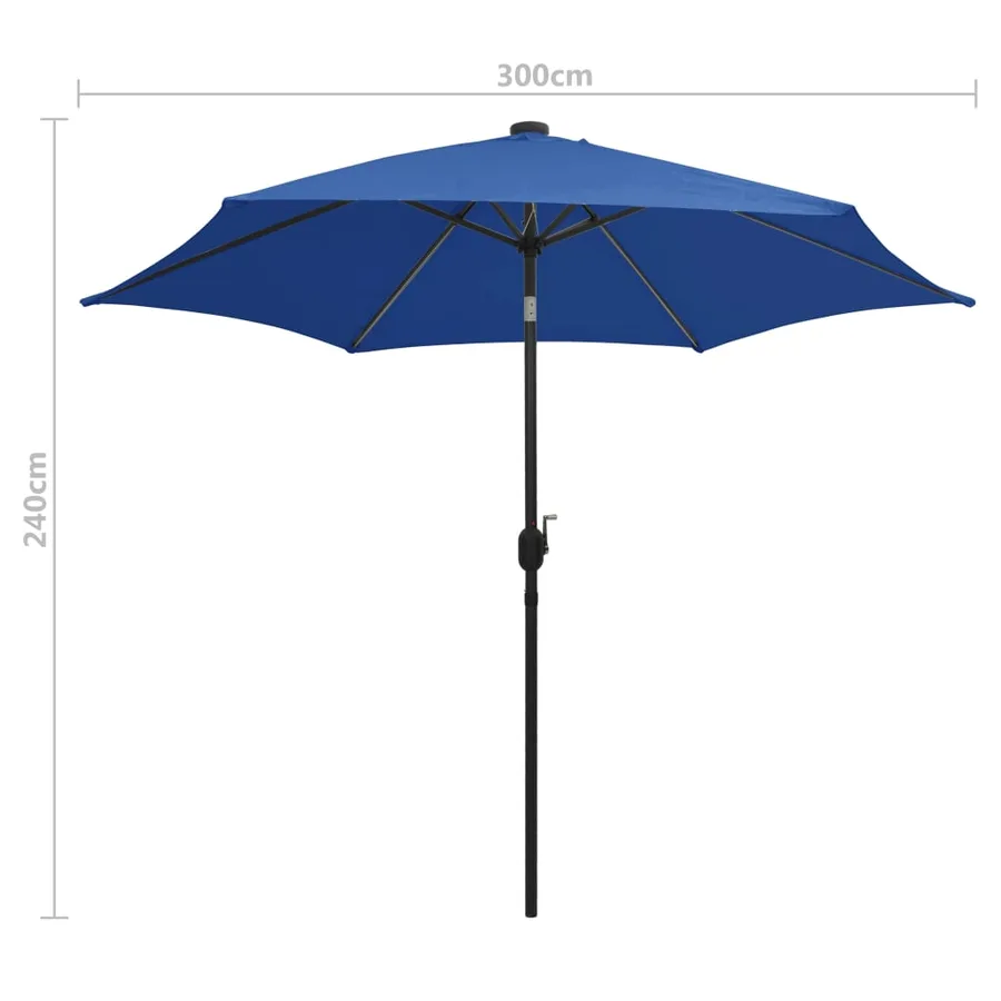 Parasol de jardin et lumières LED mât en aluminium bleu azuré - 7