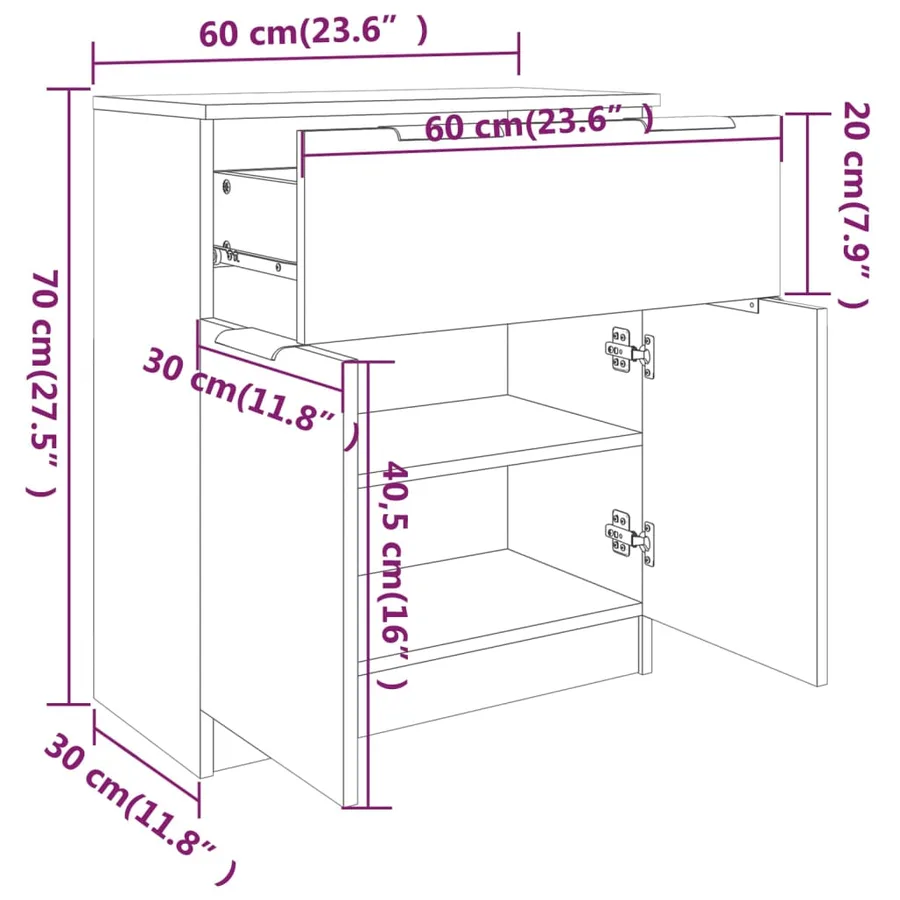 Buffet Sonoma gris 60x30x70 cm Bois d'ingénierie - 8
