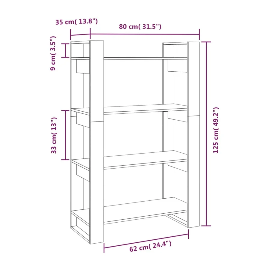 Bibliothèque/Séparateur de pièce Blanc 80x35x125 cm Pin massif - 8