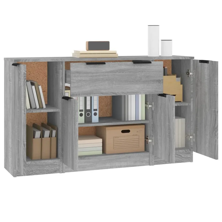 Buffets 3 pcs Sonoma gris Bois d'ingénierie - 4