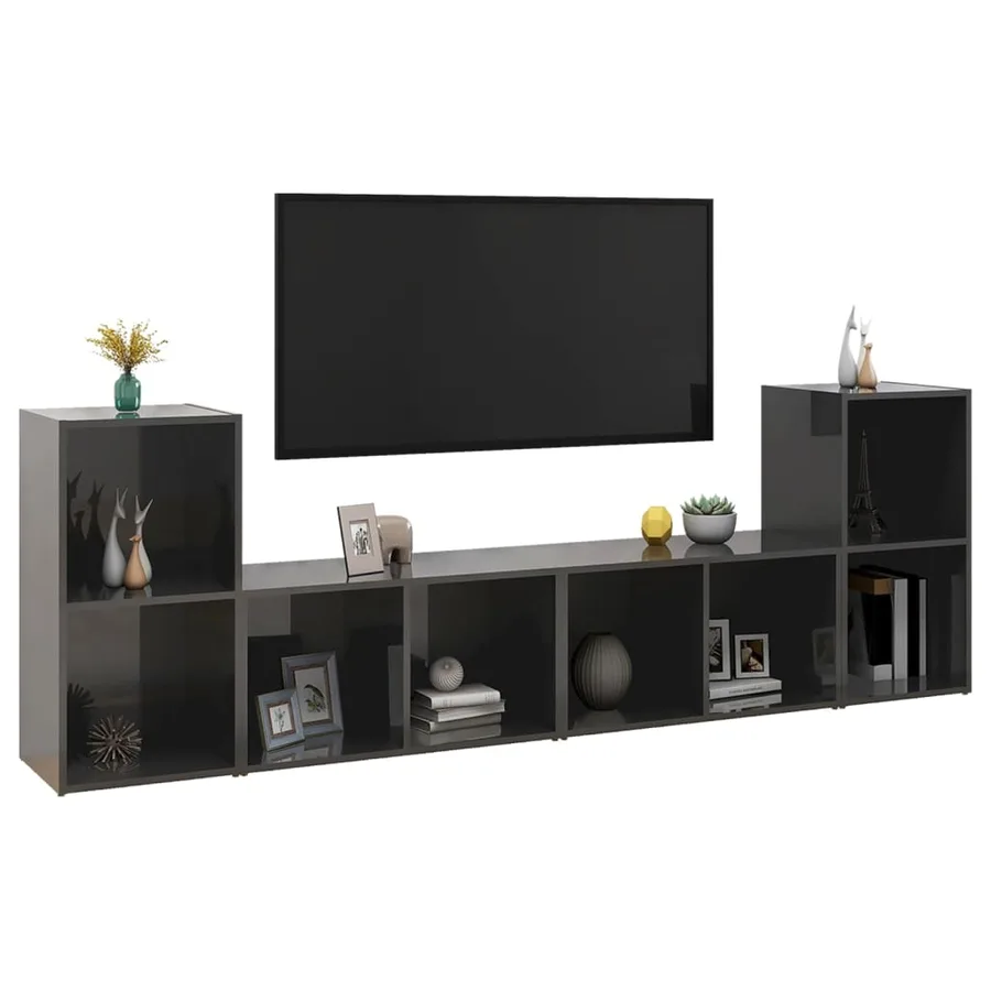 Meubles TV 4 pcs Gris brillant 72x35x36,5 cm Bois d'ingénierie - 3