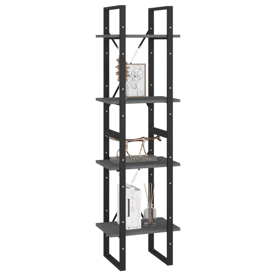 Bibliothèque à 4 niveaux Gris 40x30x140 cm Bois de pin massif - 4