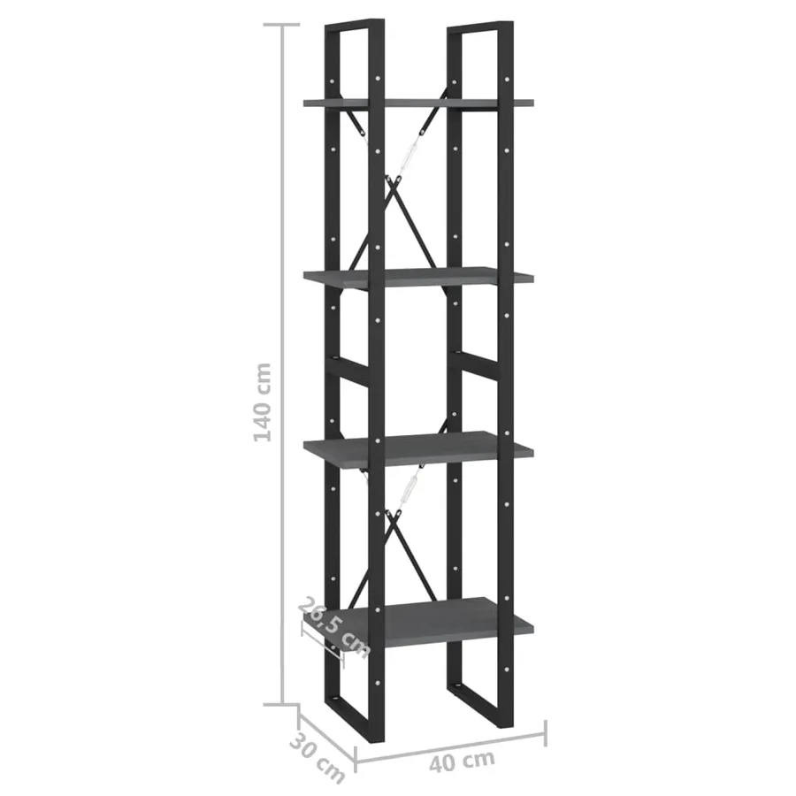 Bibliothèque à 4 niveaux Gris 40x30x140 cm Bois de pin massif - 9