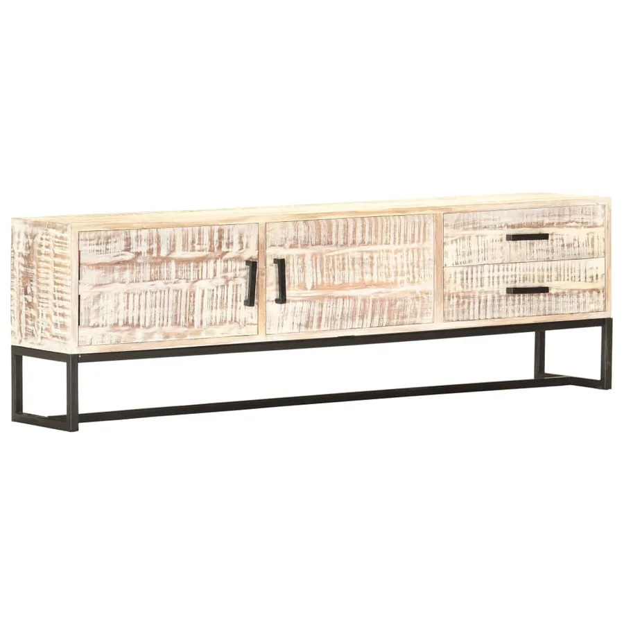 Meuble TV Blanc 140 x 30 x 45 cm Bois d'acacia massif - 10