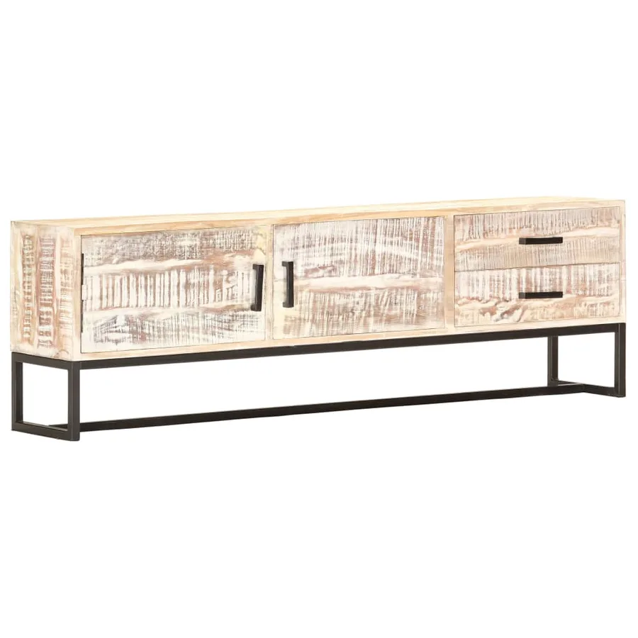 Meuble TV Blanc 140 x 30 x 45 cm Bois d'acacia massif - 11