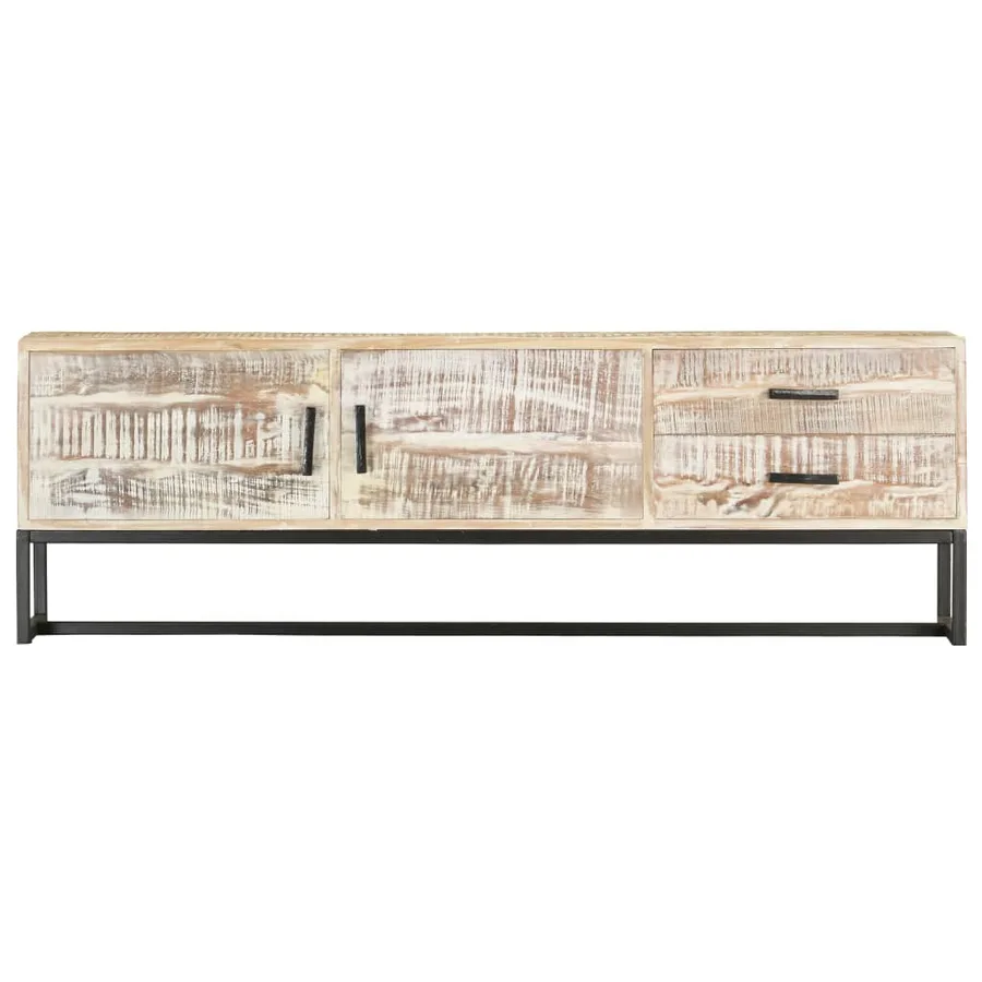 Meuble TV Blanc 140 x 30 x 45 cm Bois d'acacia massif - 3