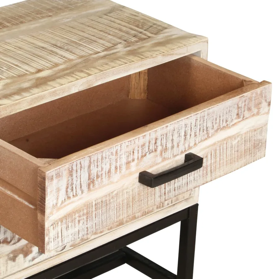 Meuble TV Blanc 140 x 30 x 45 cm Bois d'acacia massif - 6