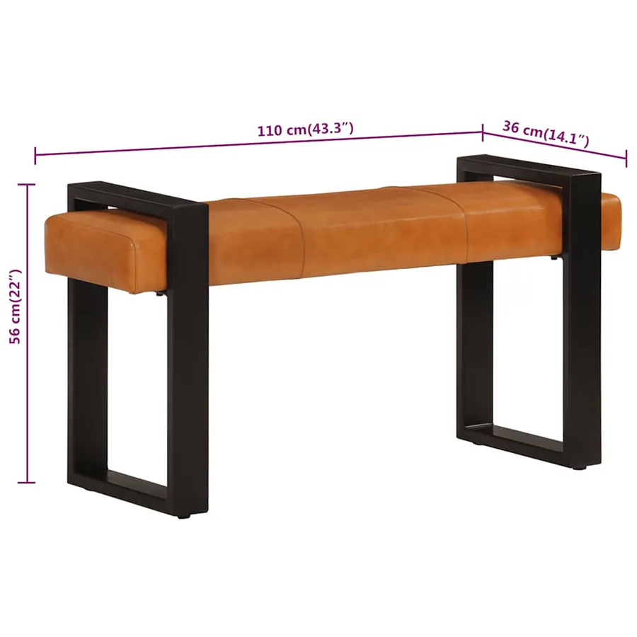 Banc Noir et marron 110 cm Cuir de chèvre véritable - 6