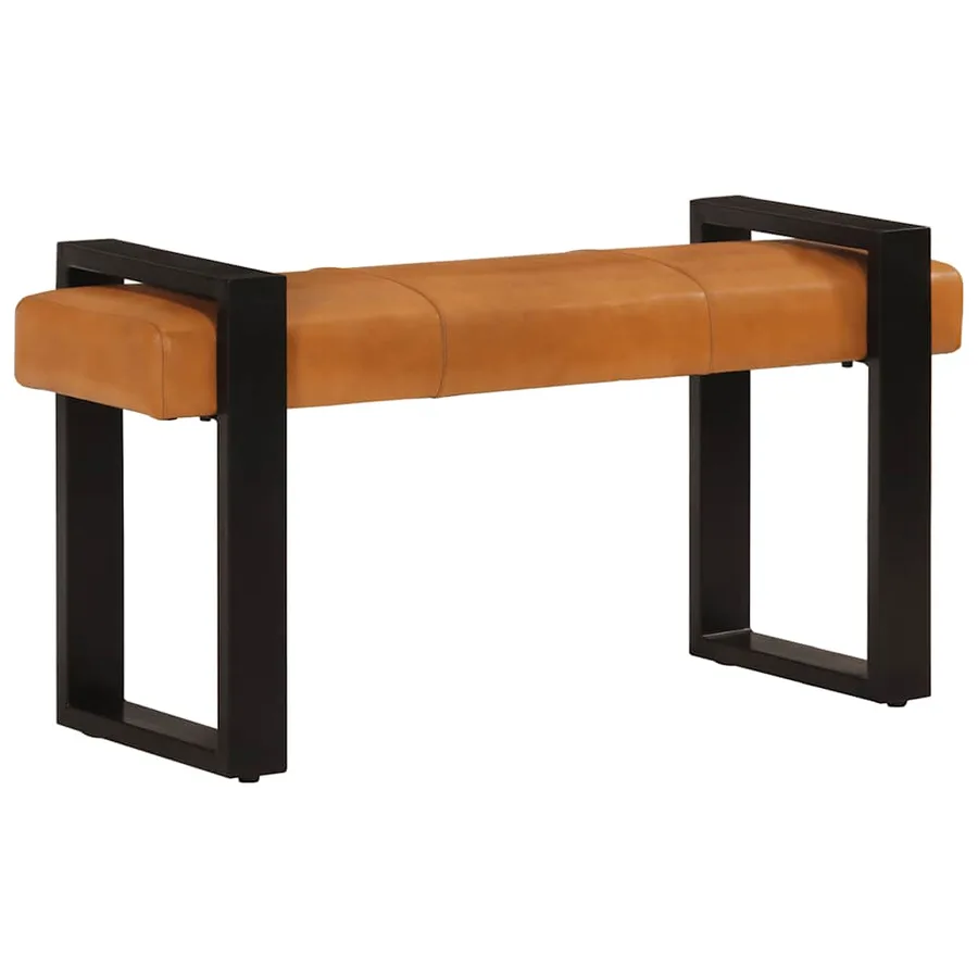 Banc Noir et marron 110 cm Cuir de chèvre véritable - 8