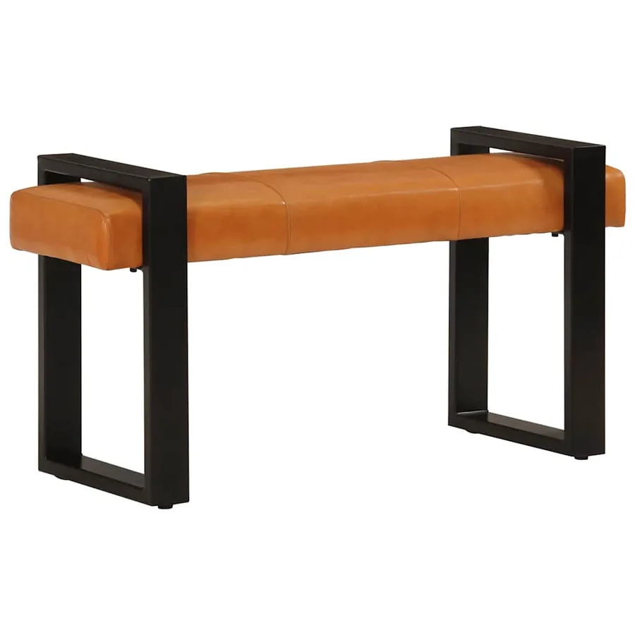 Banc Noir et marron 110 cm Cuir de chèvre véritable - 9