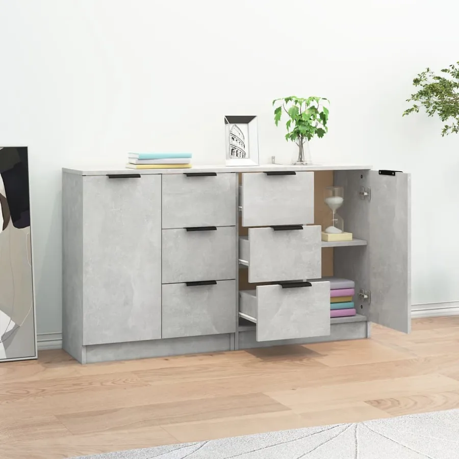 Buffets 2 pcs Gris béton 60x30x70 cm Bois d'ingénierie - 3