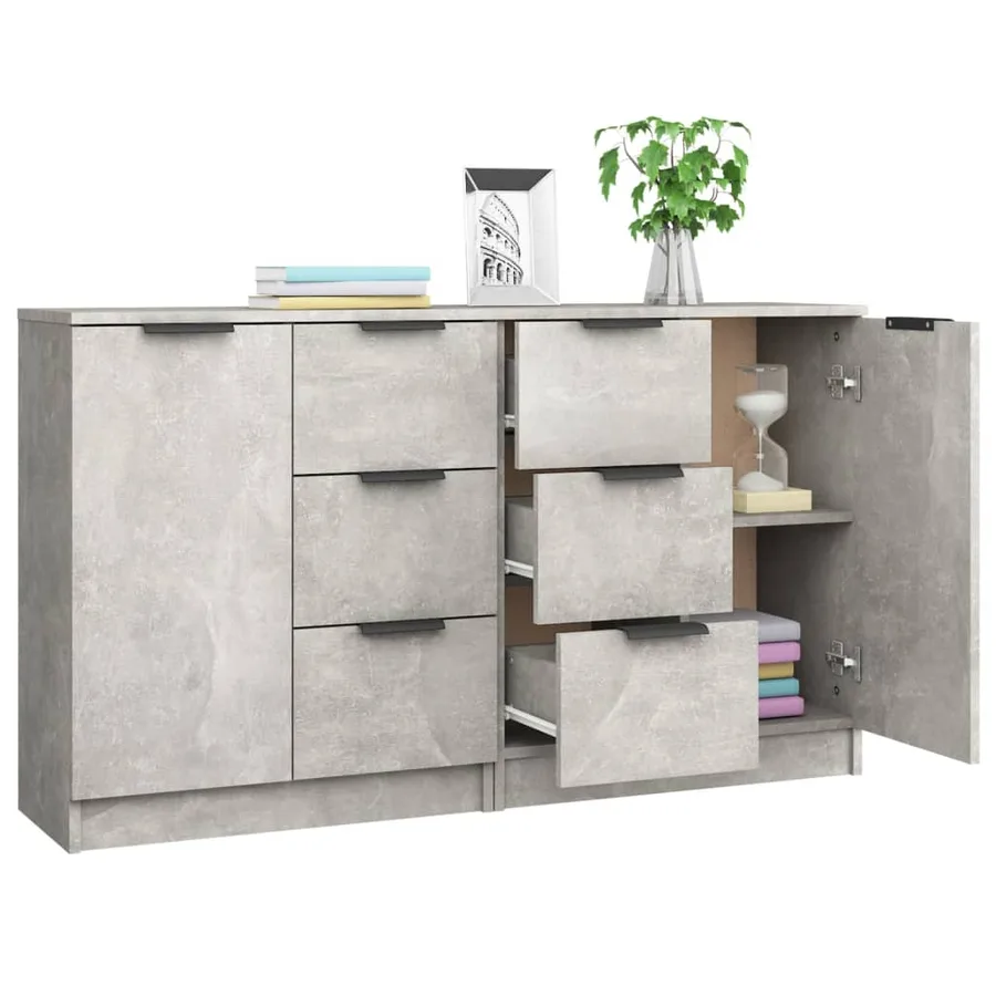 Buffets 2 pcs Gris béton 60x30x70 cm Bois d'ingénierie - 4
