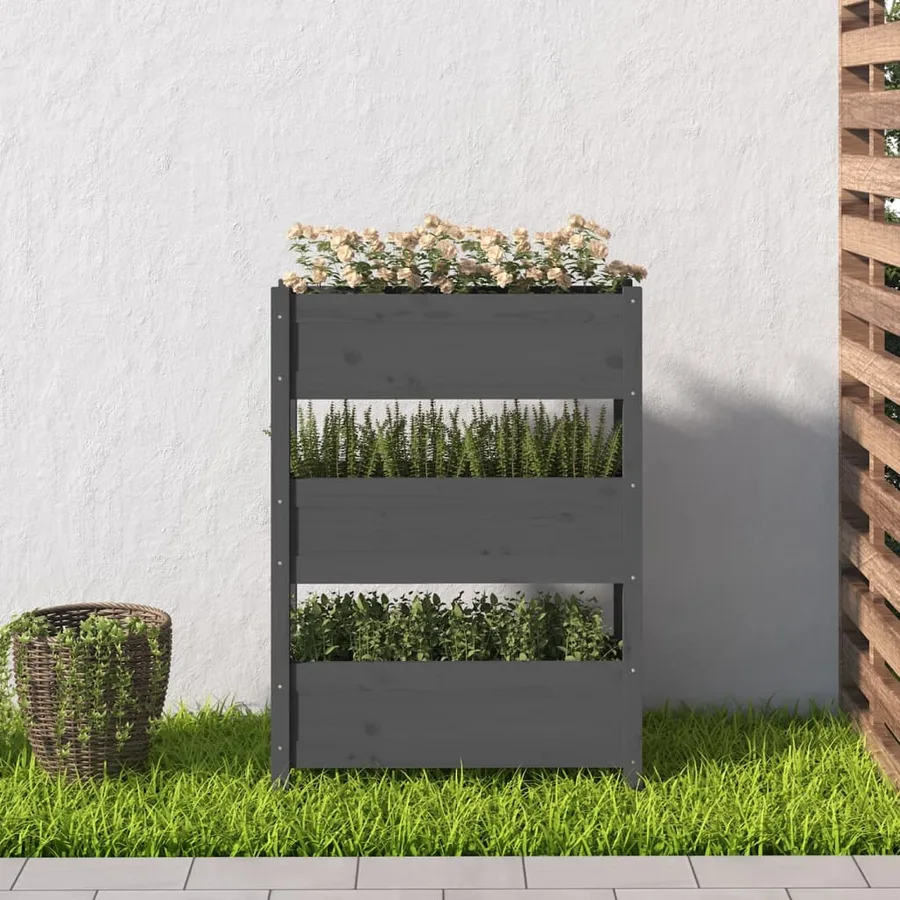 Jardinière Gris 77x25x104,5 cm Bois massif de pin - 3