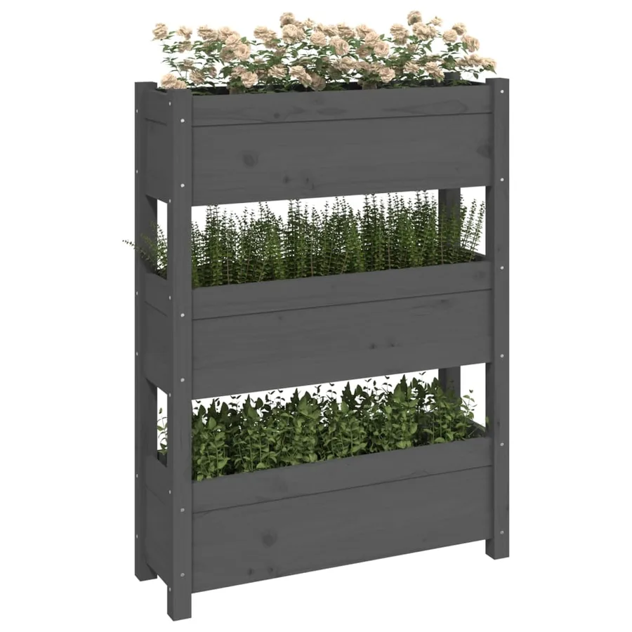Jardinière Gris 77x25x104,5 cm Bois massif de pin - 4