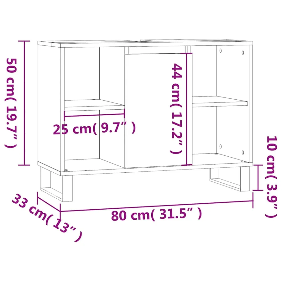 Armoire salle de bain sonoma gris 80x33x60 cm bois d'ingénierie - 13