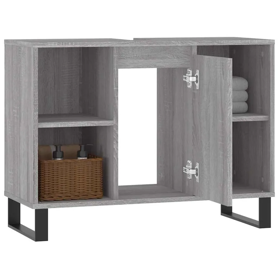 Armoire salle de bain sonoma gris 80x33x60 cm bois d'ingénierie - 4
