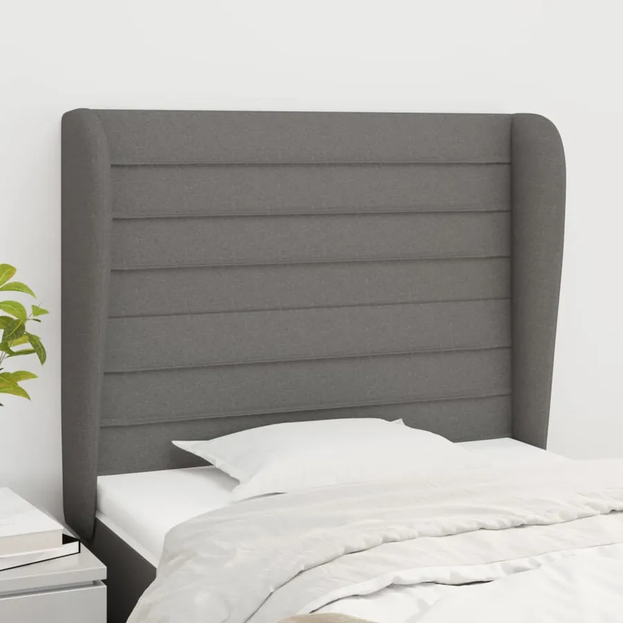 Tête de lit avec oreilles Gris foncé 103x23x118/128 cm Tissu