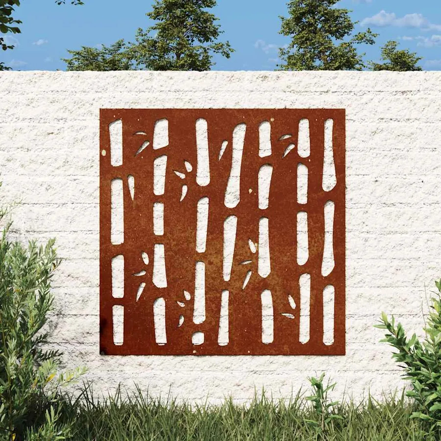 Décoration murale jardin 55x55 cm acier corten design bambou