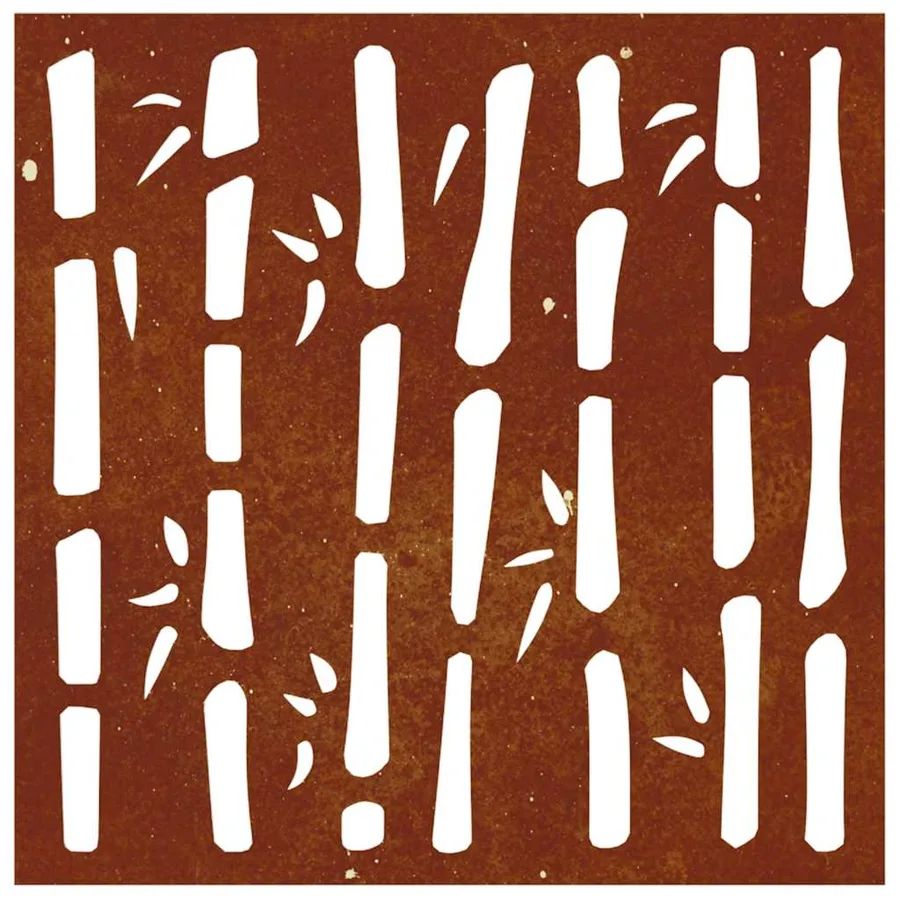 Décoration murale jardin 55x55 cm acier corten design bambou - 4