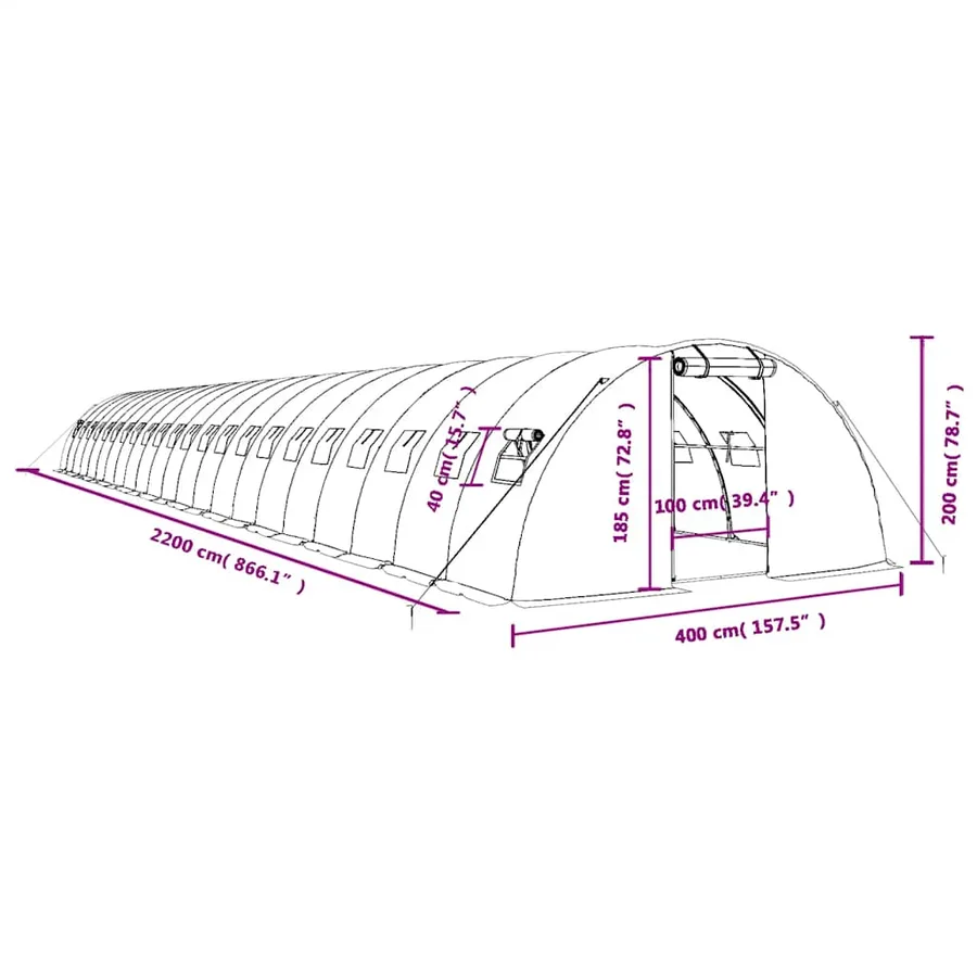 Serre avec cadre en acier vert 88 m² 22x4x2 m - 12