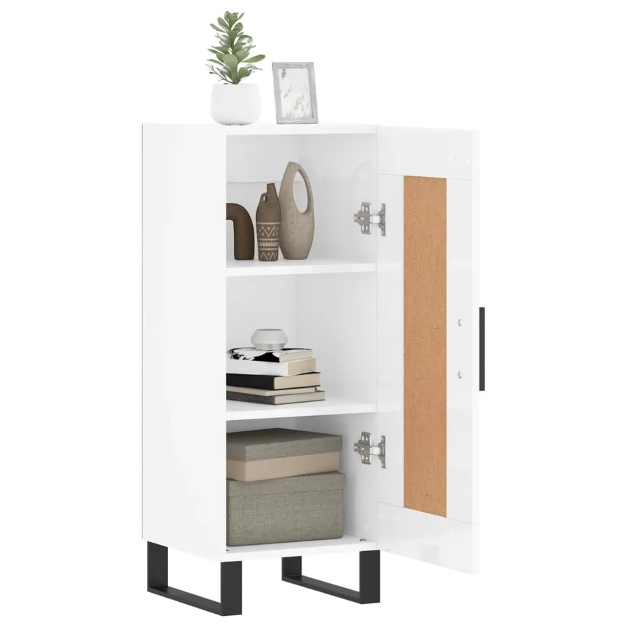 Buffet Blanc brillant 34,5x34x90 cm Bois d'ingénierie - 4