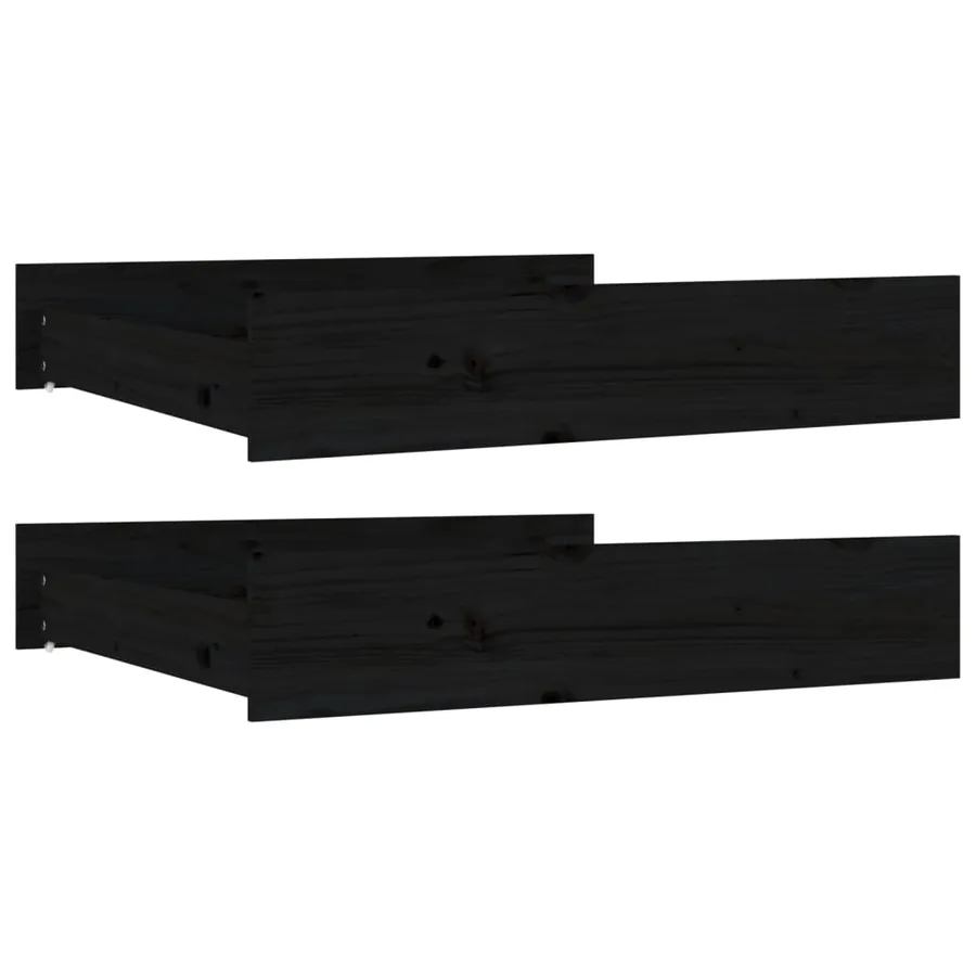 Tiroirs de lit 2 pcs Noir Bois de pin massif - 2