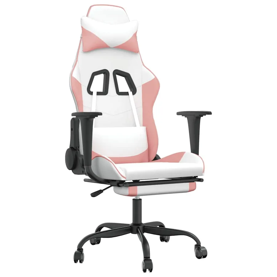 Chaise de jeu de massage avec repose-pied Blanc rose Similicuir - 2