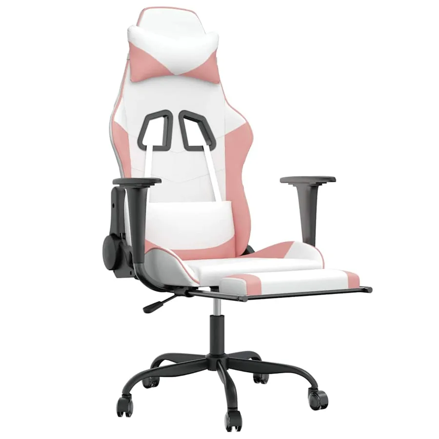 Chaise de jeu de massage avec repose-pied Blanc rose Similicuir - 3