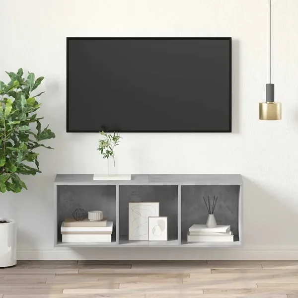 Meuble TV mural Gris béton 37x37x107 cm Bois d’ingénierie