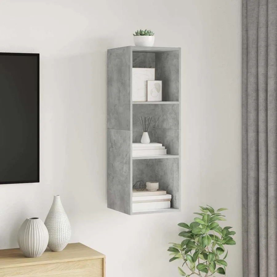 Meuble TV mural Gris béton 37x37x107 cm Bois d’ingénierie - 4