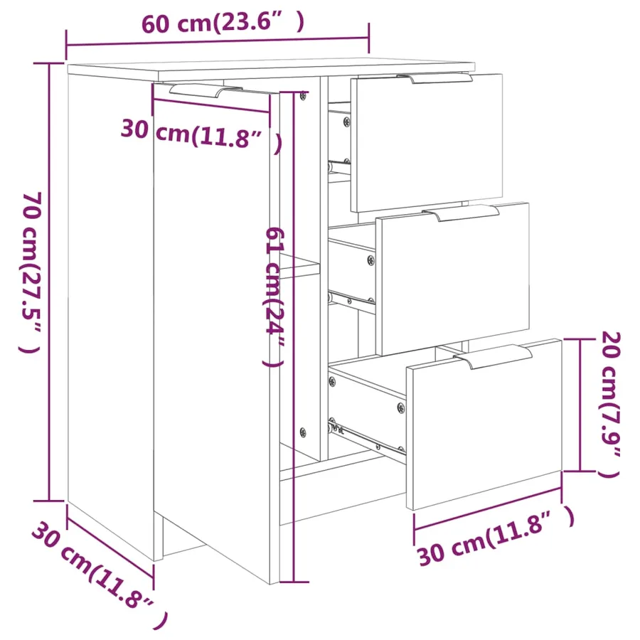 Buffet Blanc 60x30x70 cm Bois d'ingénierie - 9