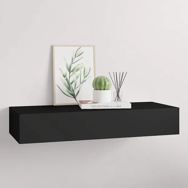 Étagère à tiroir murale Noir 60x23,5x10 cm MDF