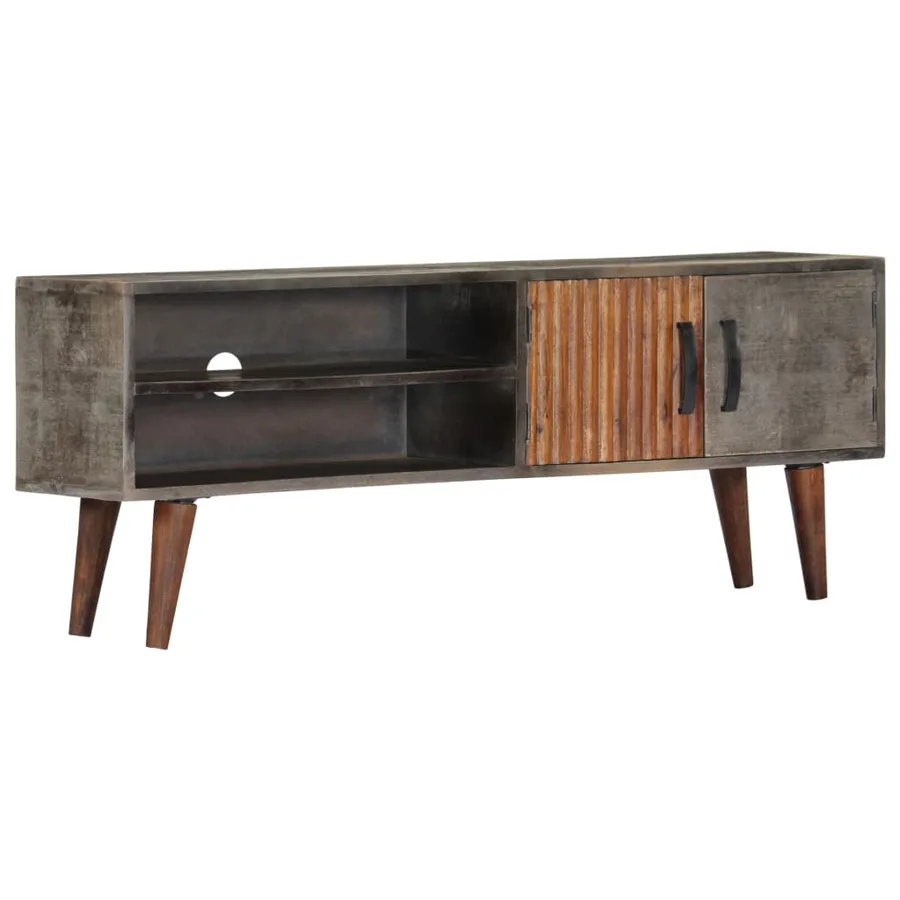 Meuble TV Gris 130x30x46 cm Bois massif de manguier brut - 13