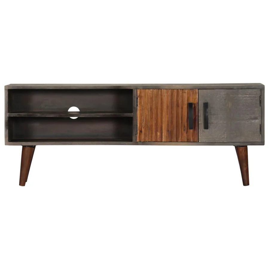 Meuble TV Gris 130x30x46 cm Bois massif de manguier brut - 2