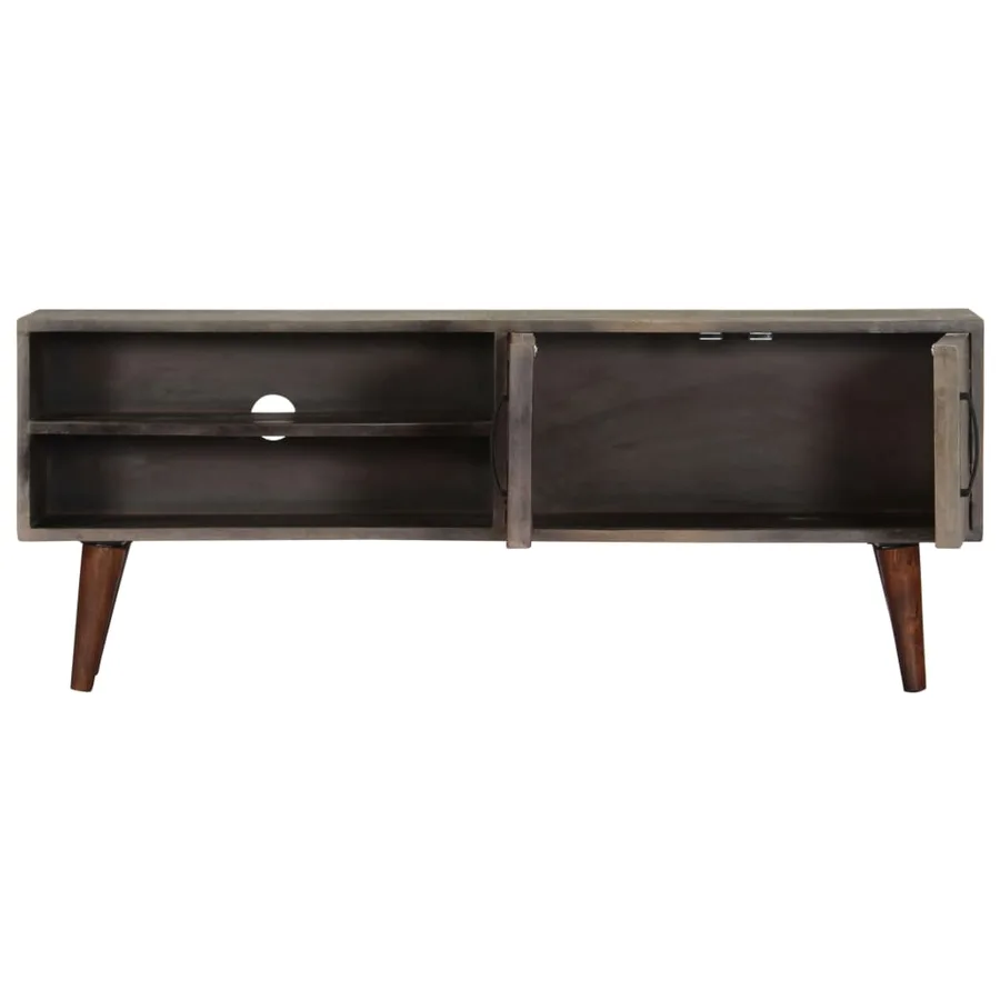 Meuble TV Gris 130x30x46 cm Bois massif de manguier brut - 4