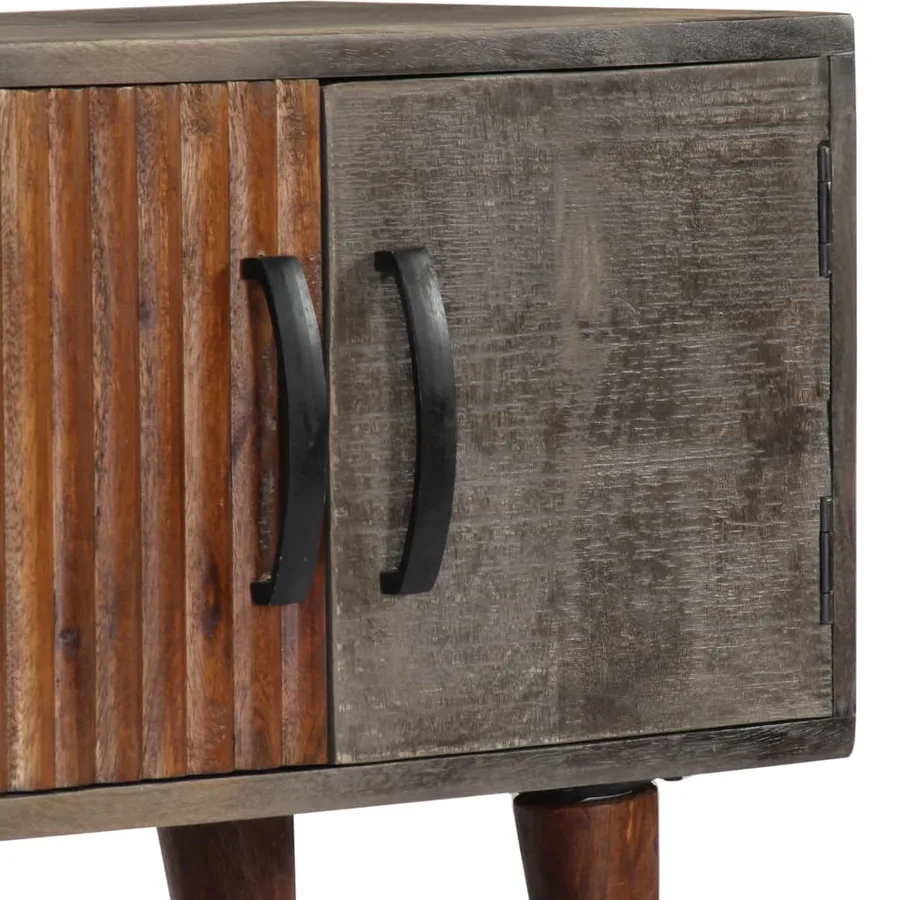 Meuble TV Gris 130x30x46 cm Bois massif de manguier brut - 8