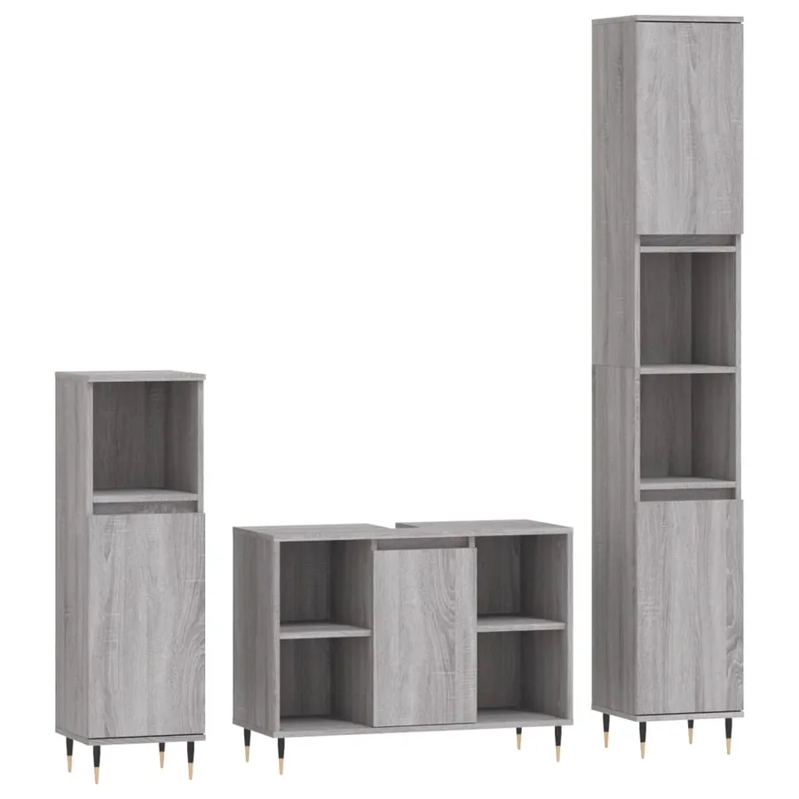 Ensemble de meubles de salle de bain 3 pcs Sonoma gris - 2